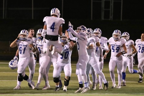 Vinny Pallini (4) jumps in joy after kicking the winning field goal as time expired.